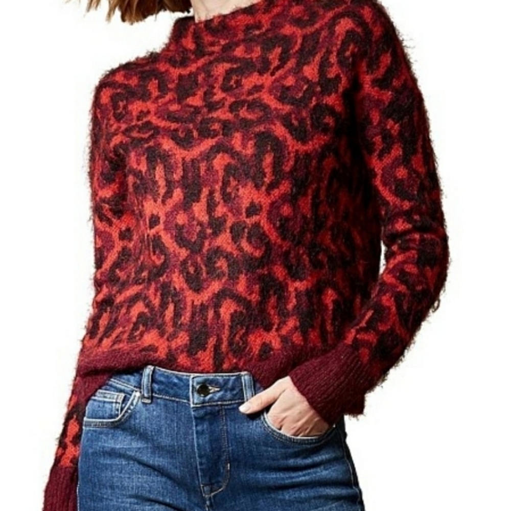 Immagini Italy Mohair Wool Blend Leopard Animal Print Sweater Size Medium Red 